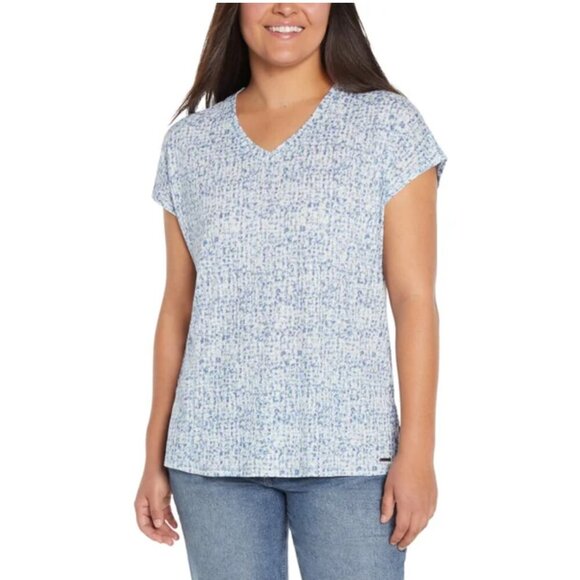 Orvis Linen Blend Blue Pattern Short Sleeve Top H20 - Picture 1 of 6